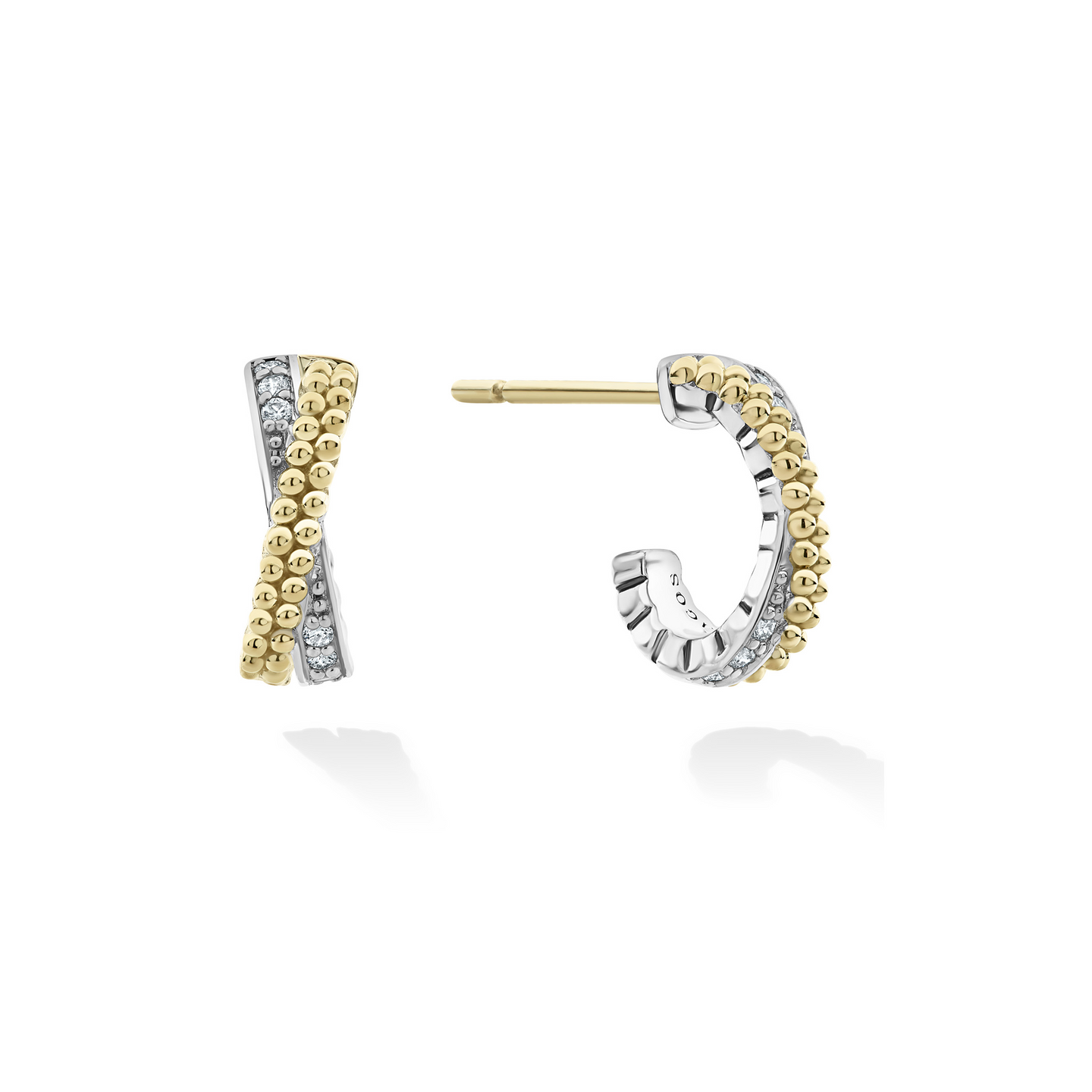 LAGOS Caviar Lux Small Gold X Diamond Hoop Earrings