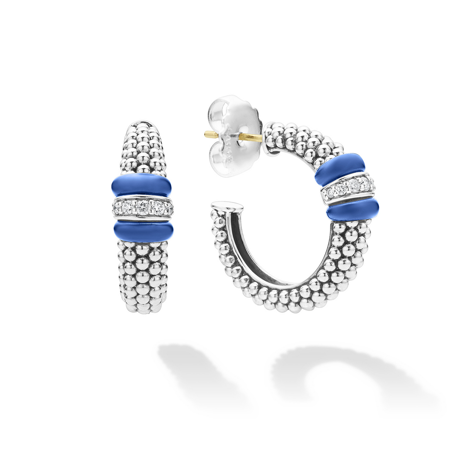 LAGOS Blue Caviar Ceramic Diamond Hoop Earrings