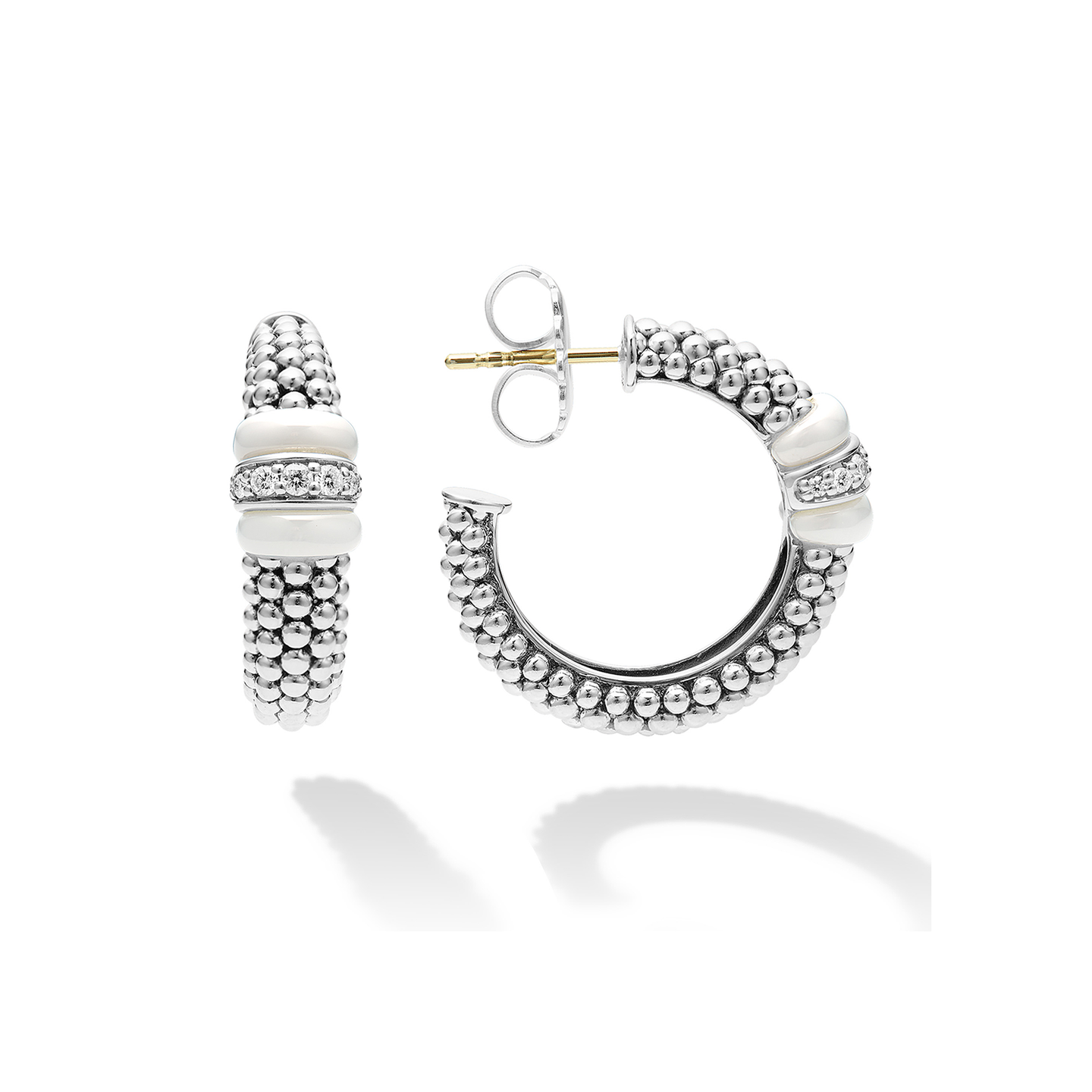 LAGOS White Caviar Ceramic Caviar Diamond Hoop Earrings