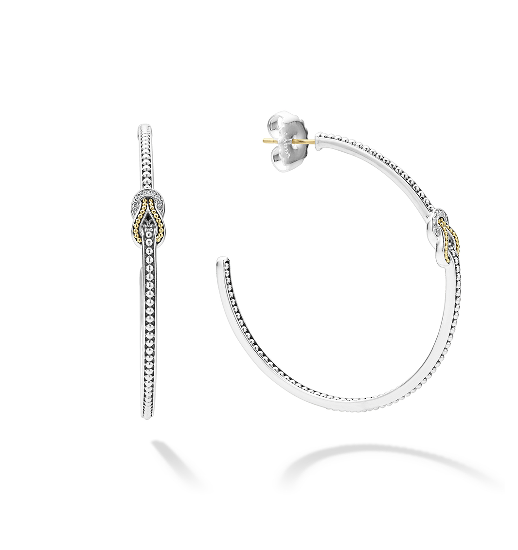 LAGOS Newport Two Tone Knot Diamond Hoop Earrings