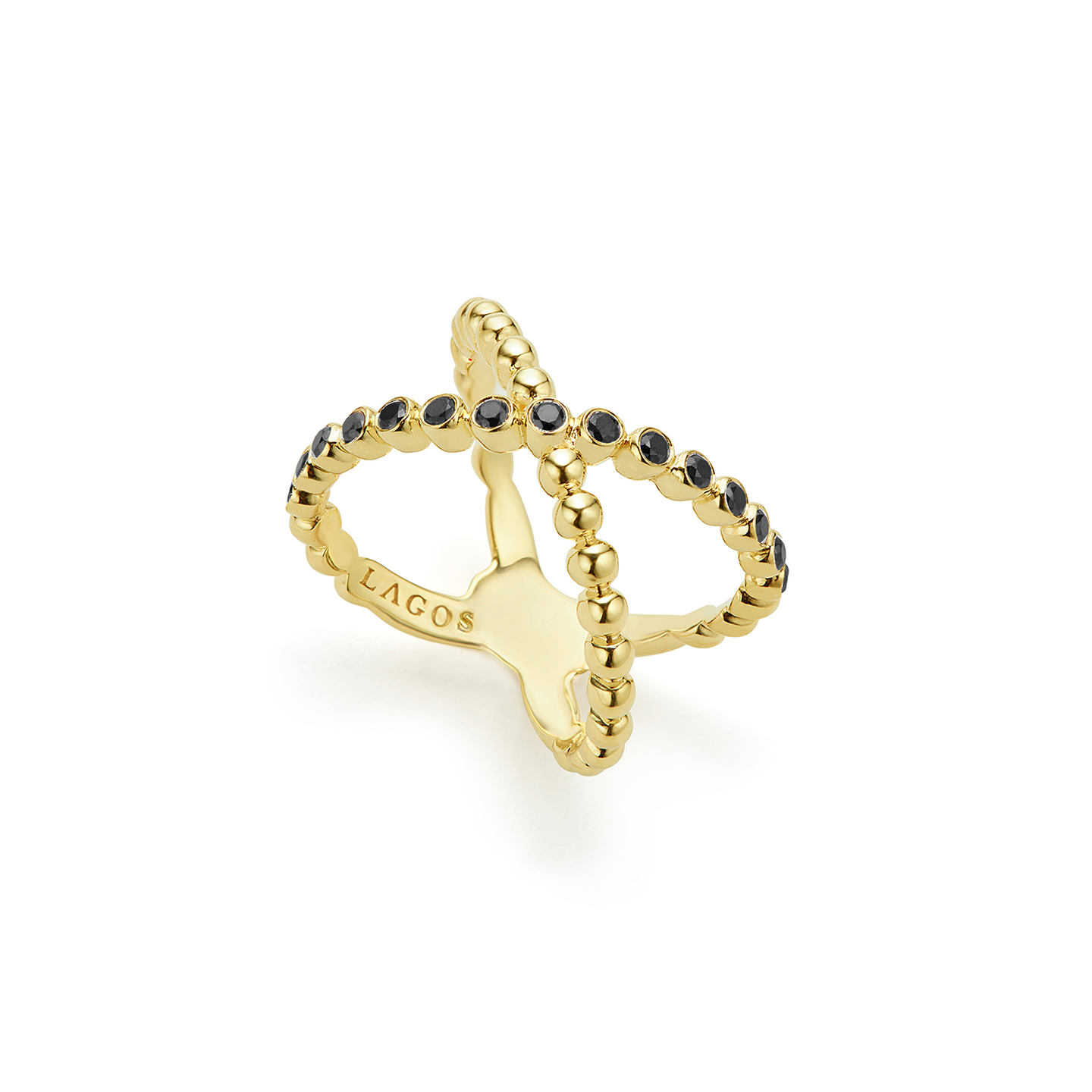 LAGOS Caviar Gold 18K Gold and Black Diamond X Ring
