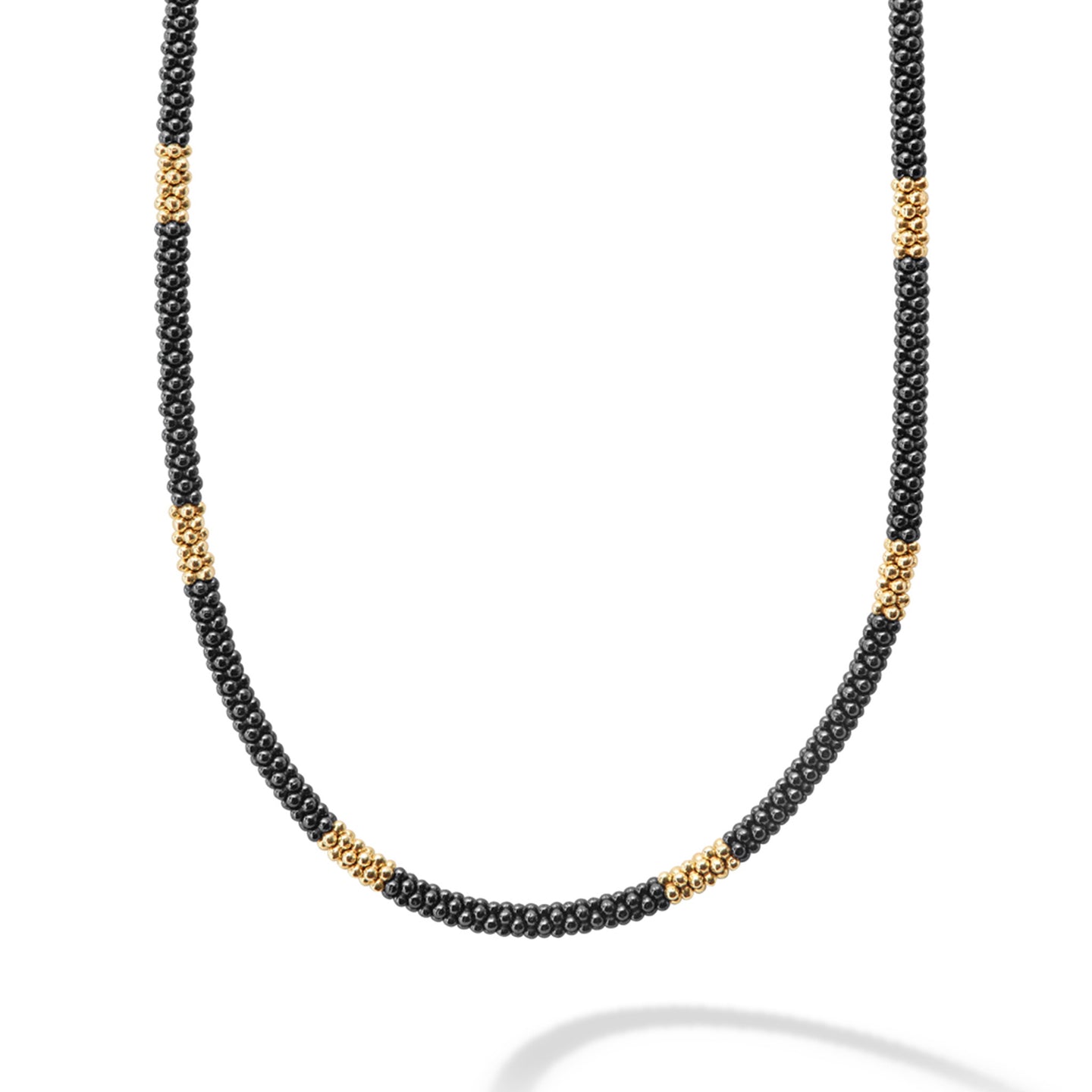 LAGOS Black Caviar 18K Gold Small Station Ceramic Beaded Necklace, 3mm