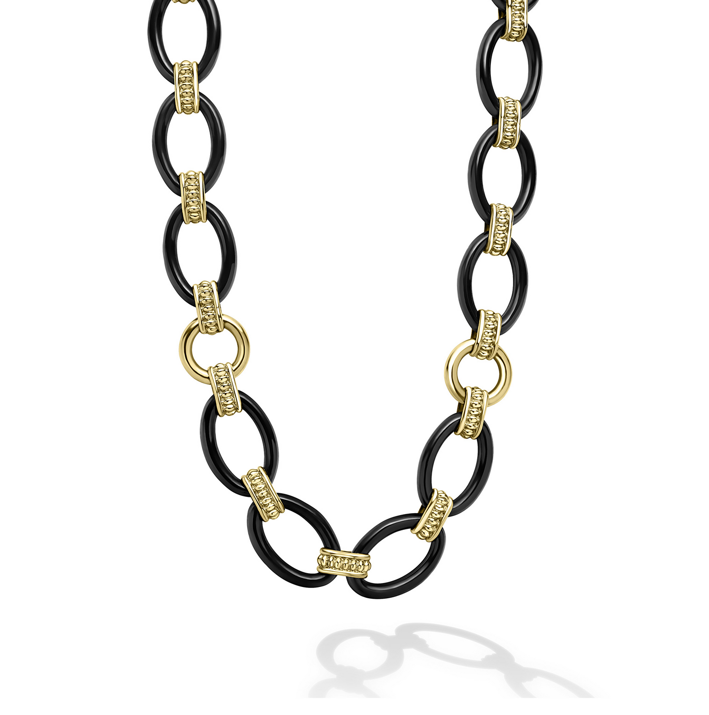 LAGOS Gold & Black Caviar Ceramic Link Necklace