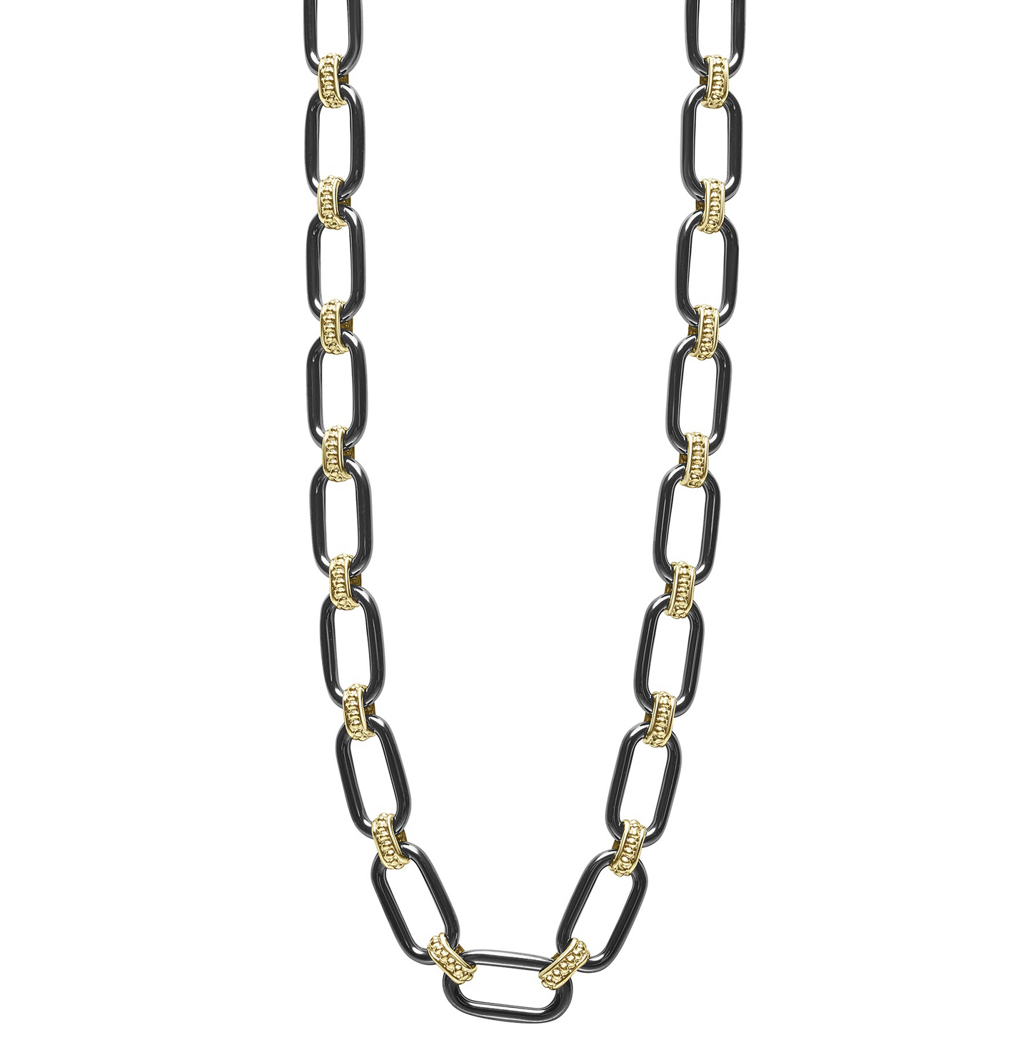 LAGOS Signature Caviar 18K Gold and Black Ceramic Link Necklace