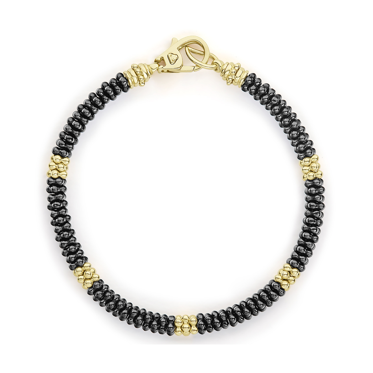 LAGOS Black Caviar Five Small 18K Gold Station Ceramic Beaded Bracelet, 5mm