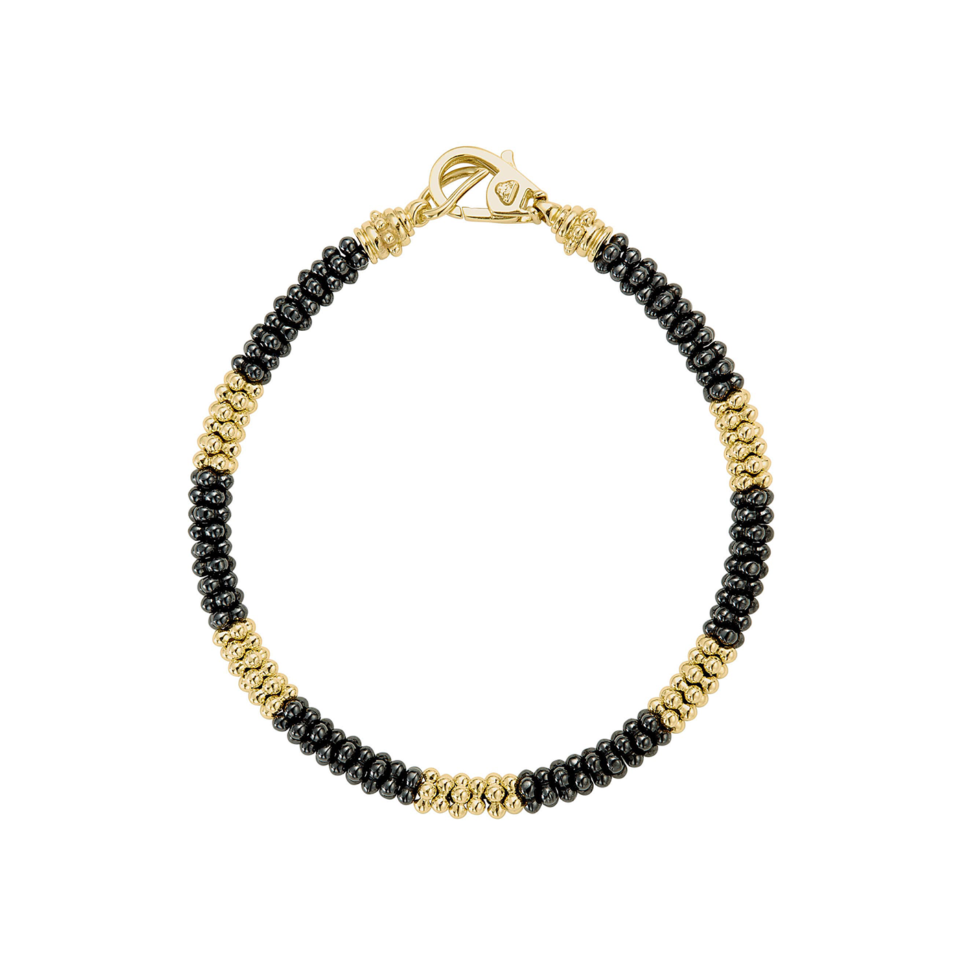 LAGOS Black Caviar Five Large 18K Gold Station Ceramic Beaded Bracelet