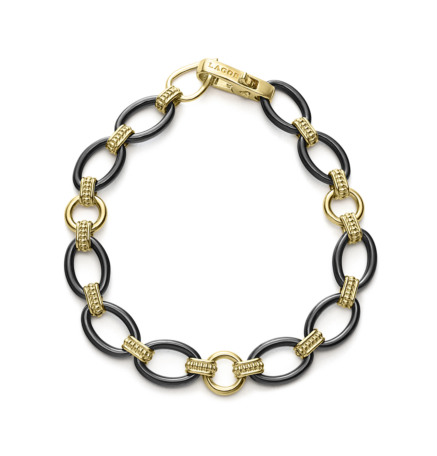 LAGOS Gold & Black Caviar Ceramic Link Bracelet