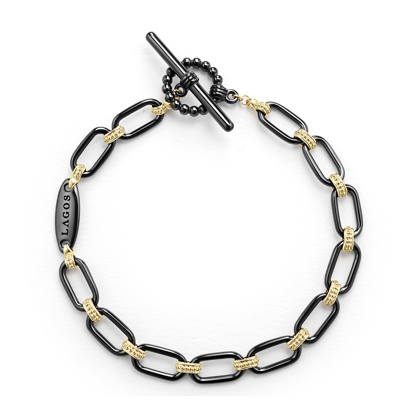 LAGOS Signature Caviar 18K Gold and Black Ceramic Link Bracelet