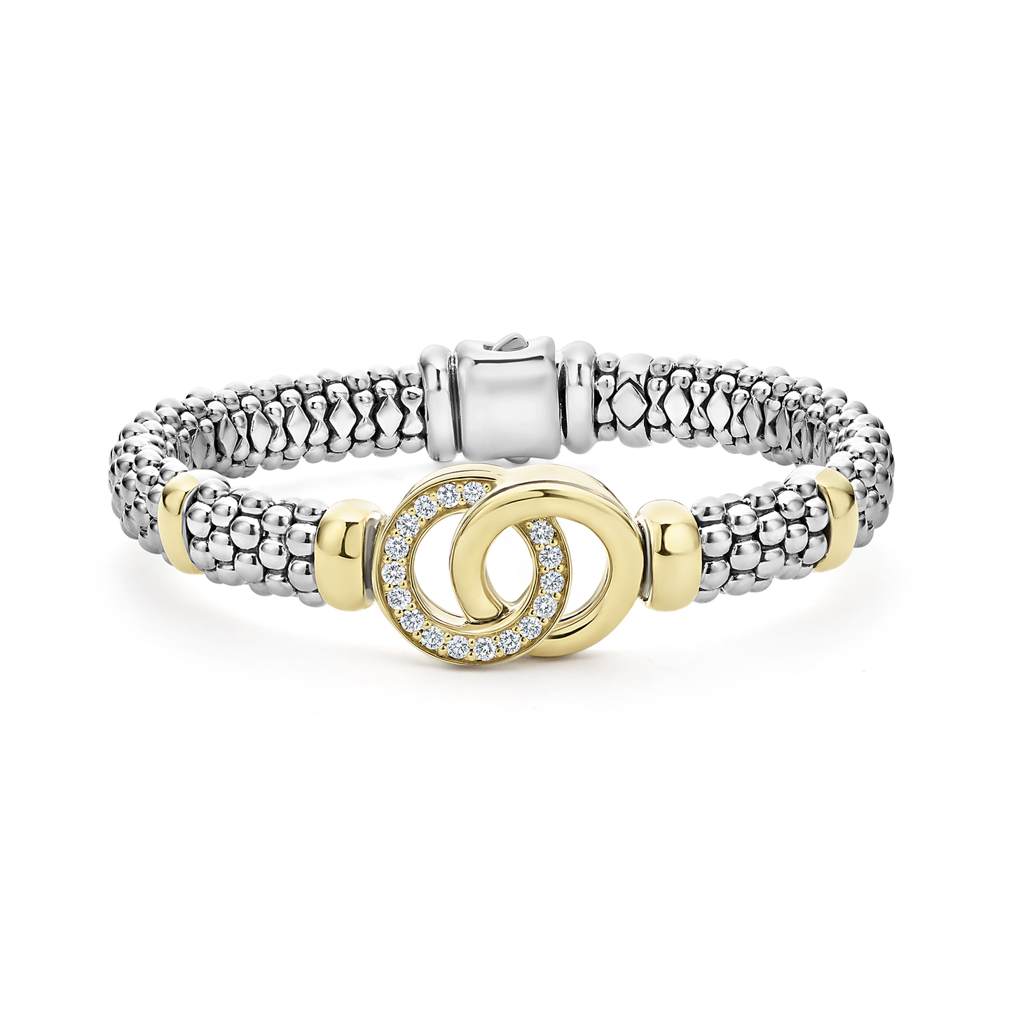 LAGOS Signature Caviar Two-Tone Interlocking Diamond Caviar Bracelet, 9mm