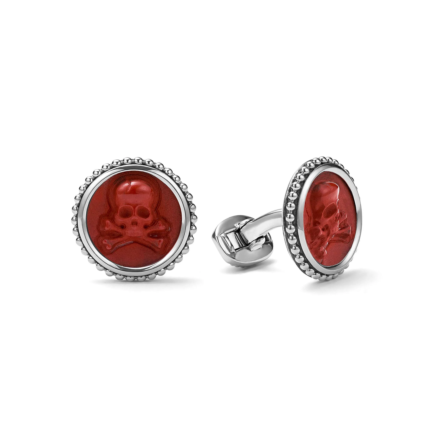 LAGOS Anthem Red Jasper Skull Cufflinks