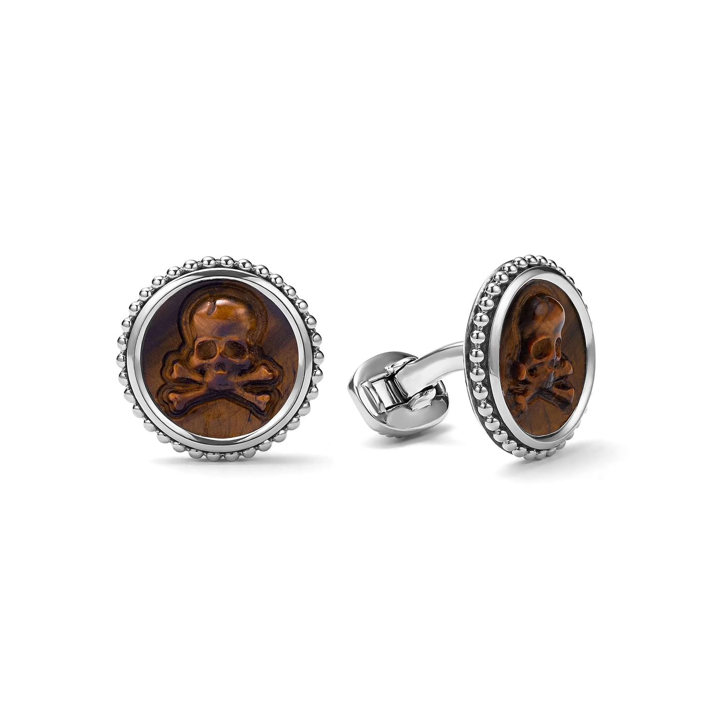 LAGOS Anthem Tiger Eye Skull Cufflinks