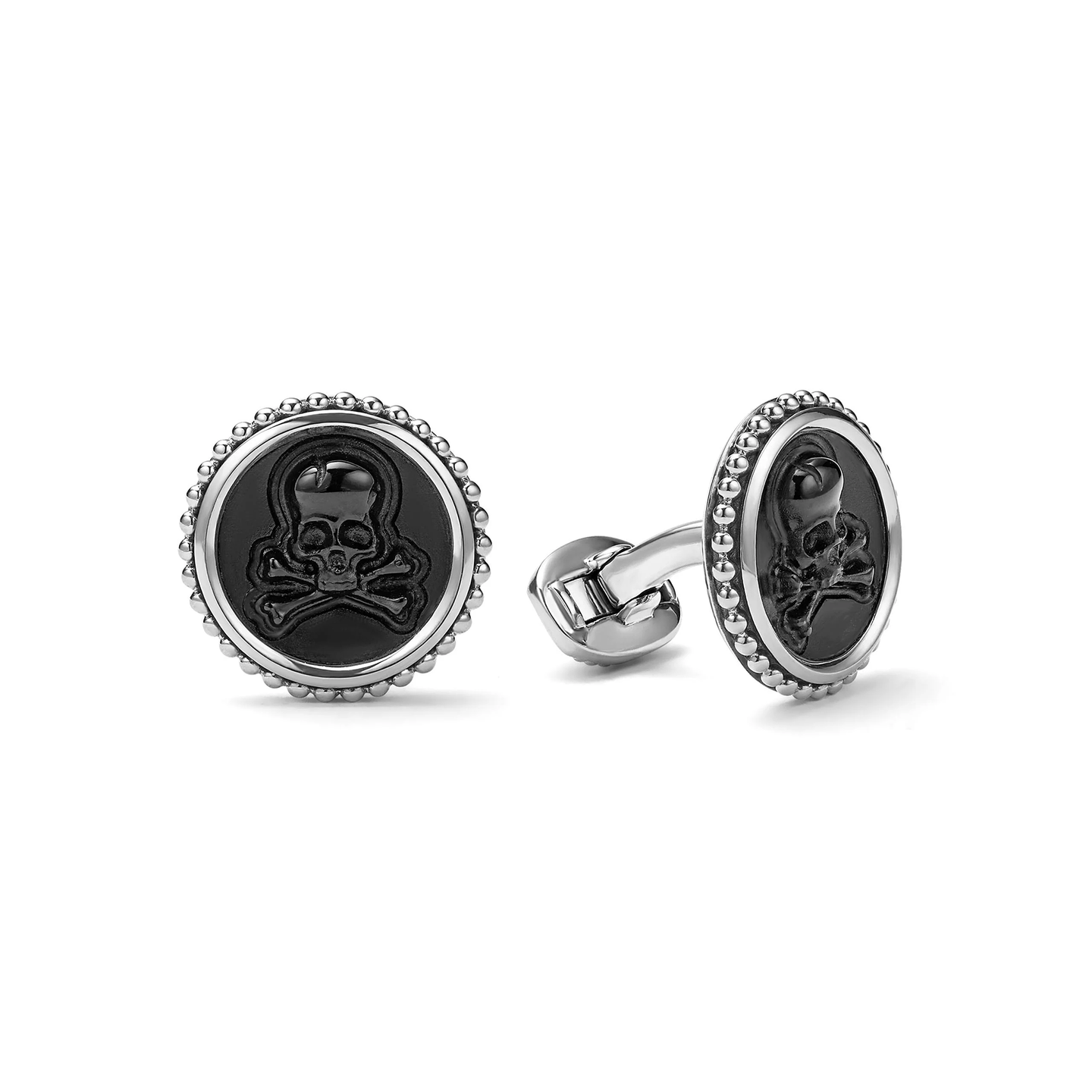 LAGOS Anthem Black Agate Skull Cufflinks