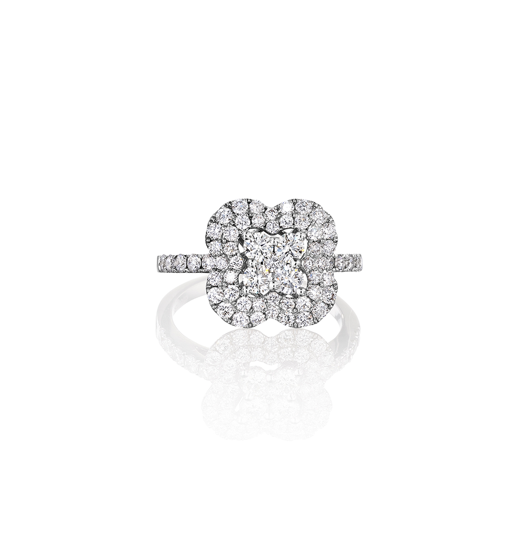 Sabel Collection 14K White Gold Round White Diamond Flower Ring