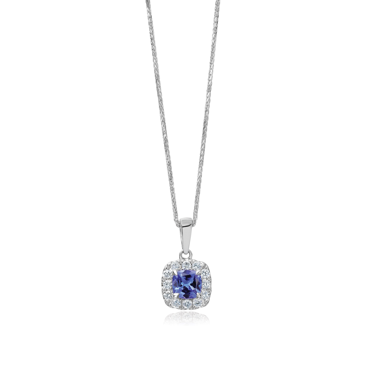 Sabel Collection 14K White Gold Cushion Tanzanite and Diamond Pendant