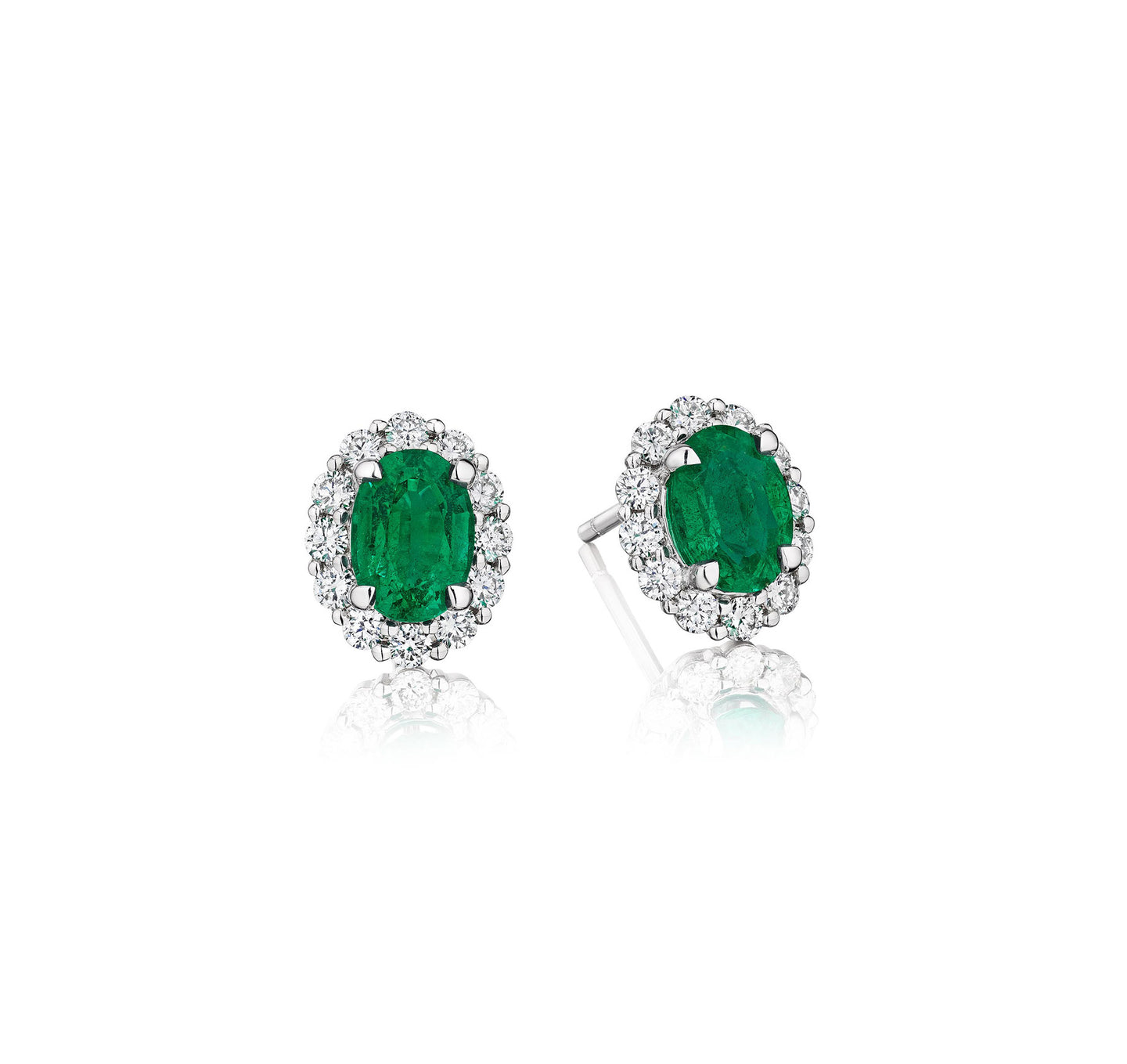 Sabel Collection 14K White Gold Oval Emerald and Diamond Halo Stud Earrings