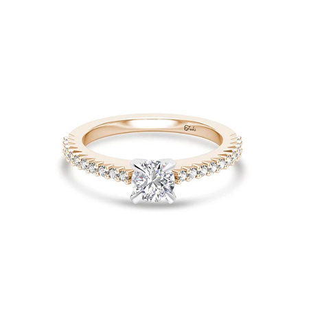 The Studio Collection Round Diamond and Diamond Pavé Shank Engagement Ring in Platinum & Yellow Gold