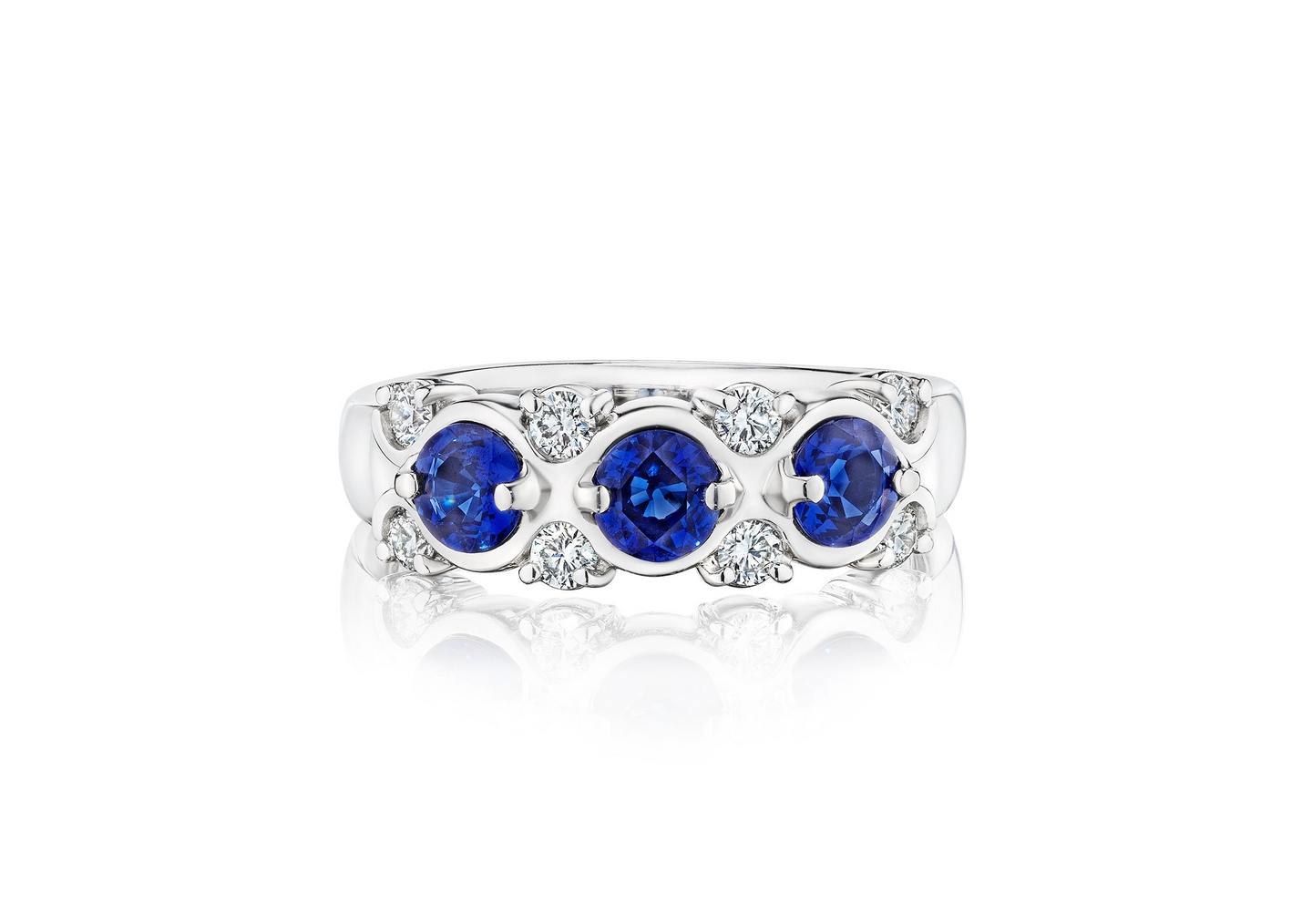 SUWA Platinum Round Sapphire and Diamond Wedding Band