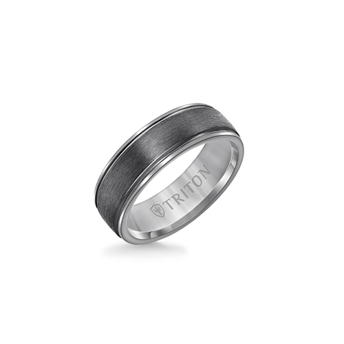 Triton Men's 7mm Crystal Finish Flat Edge Wedding Band
