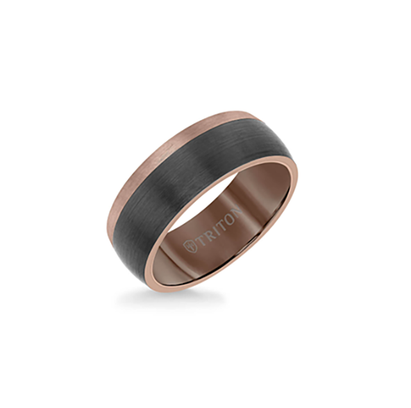 Triton Men's Domed Brush Finish Flat Edge Tungsten Band