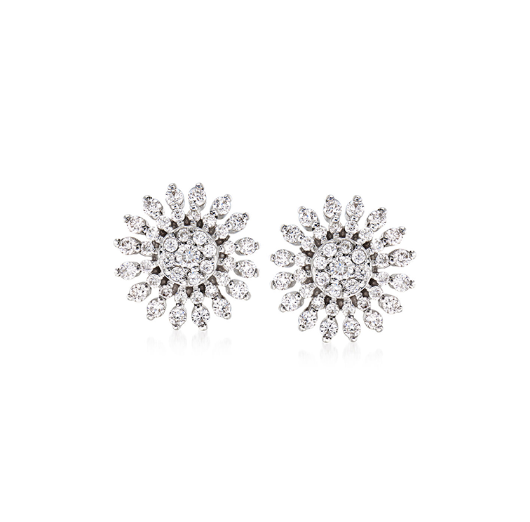 Roberto Coin Classic Diamond 18K White Gold Diamond Sunburst Stud Earrings