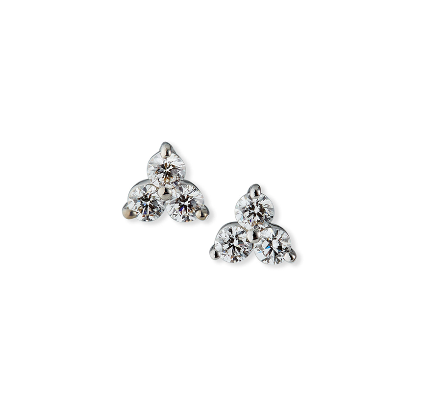 Roberto Coin Classic Diamond 18K White Gold Trinity Three Diamond Cluster Stud Earrings