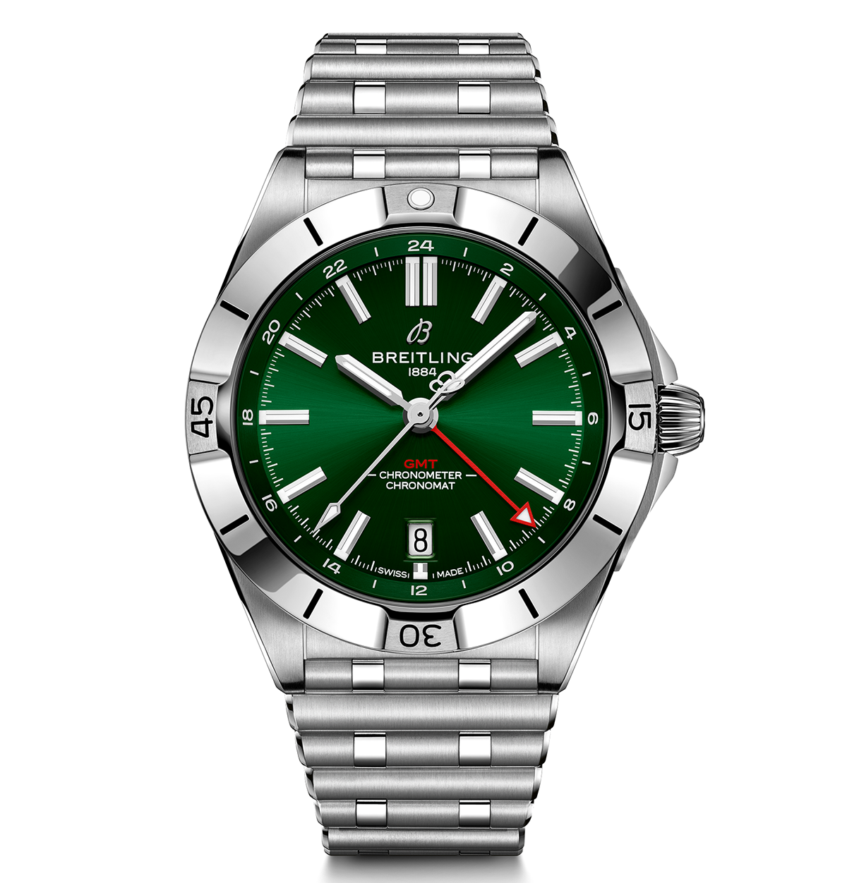 Breitling Chronomat 40mm GMT Watch with Green Dial