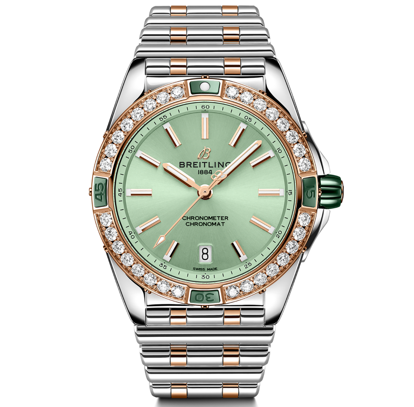 Breitling Super Chronomat 38mm Diamond Watch with Mint Dial
