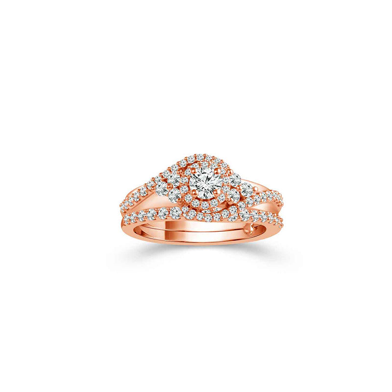 Fink's Exclusive Round Halo Engagement Ring Set with Twist Design