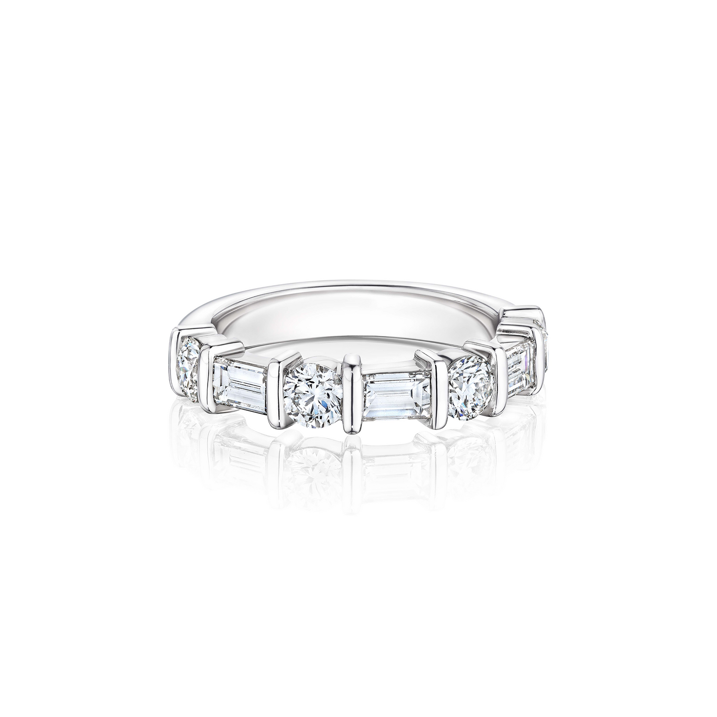 Fink's Exclusive Platinum Round and Baguette Diamond Bar Set Band