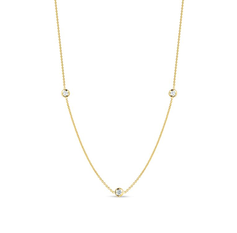 Roberto Coin Diamonds by the Inch 18K Yellow Gold Three Station Necklace