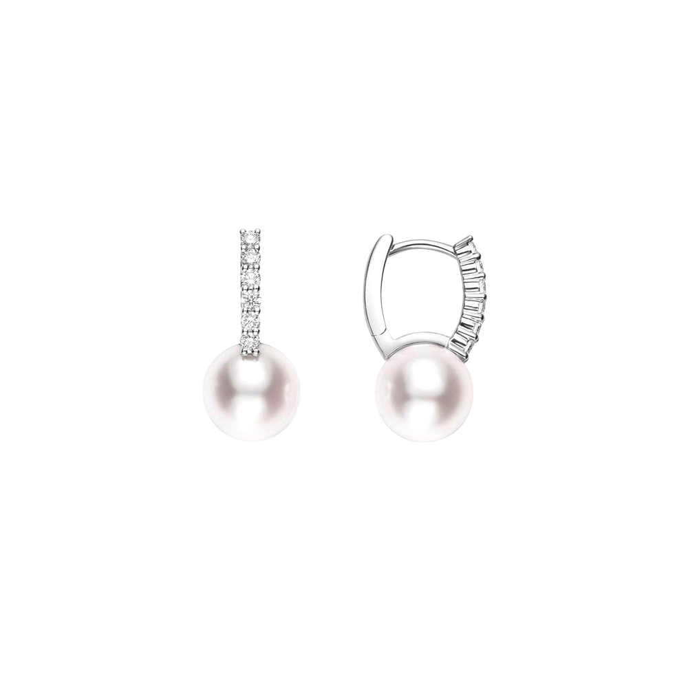 Mikimoto Akoya A+ 8mm Pearl and Diamond Earrings