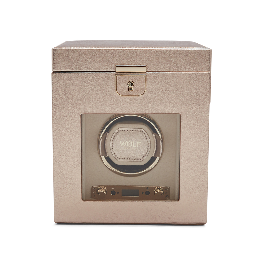 WOLF Palermo Single Watch Winder with Jewelry Storage in Rose Gold