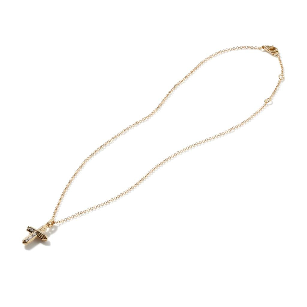 John Hardy Yellow Gold Diamond Pave Cross Necklace