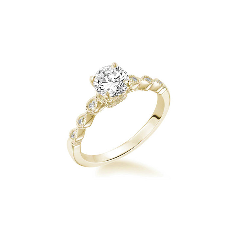 Fink's Exclusive 14K Yellow Gold Round Diamond Engagement Ring with a Teardrop Shape Design Shank
