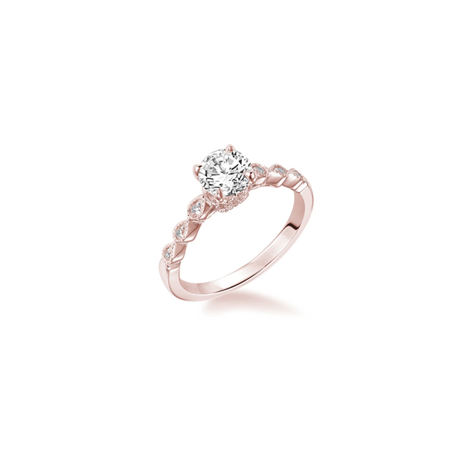 Fink's Exclusive 14K Rose Gold Round Diamond Engagement Ring with a Marquise Shape Design Shank