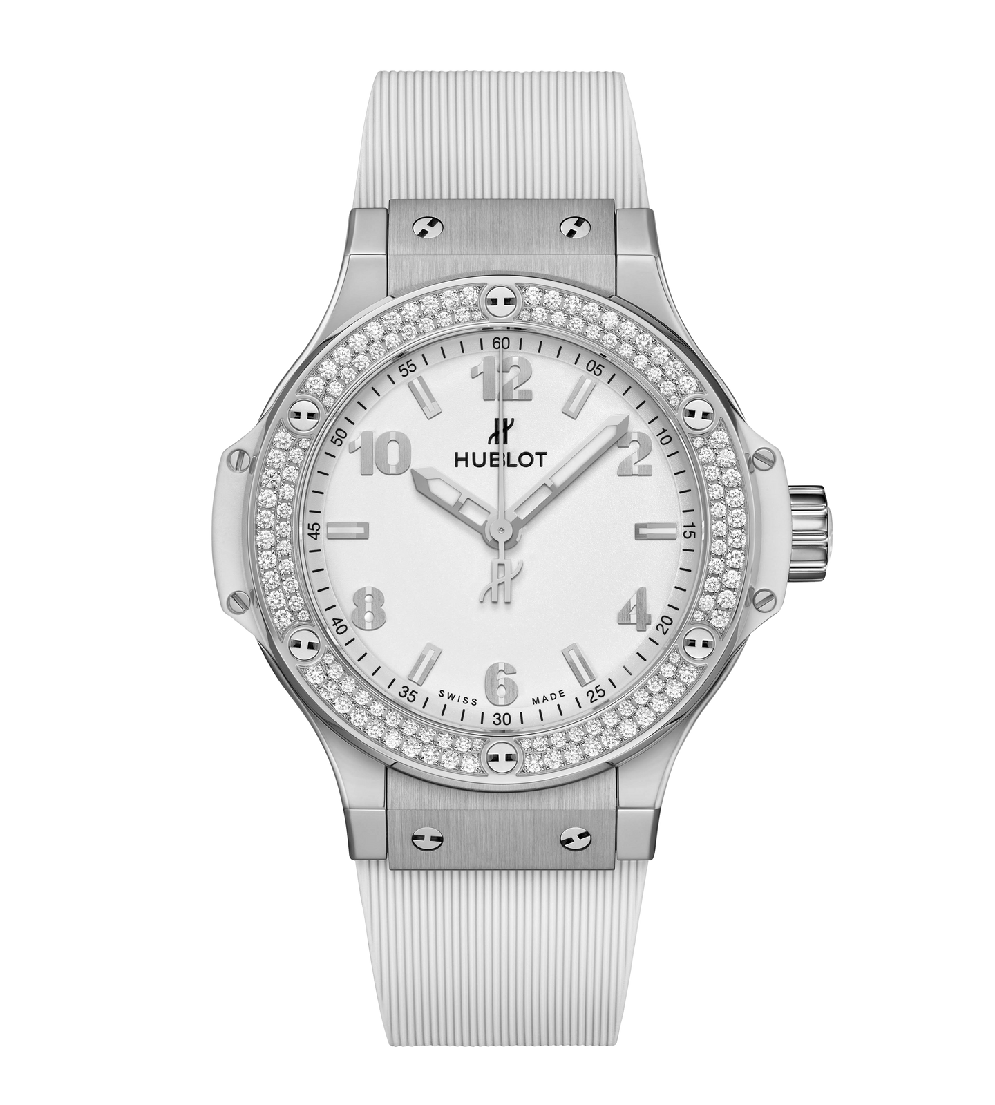Hublot Big Bang Steel White Diamonds 38mm Watch with White Dial