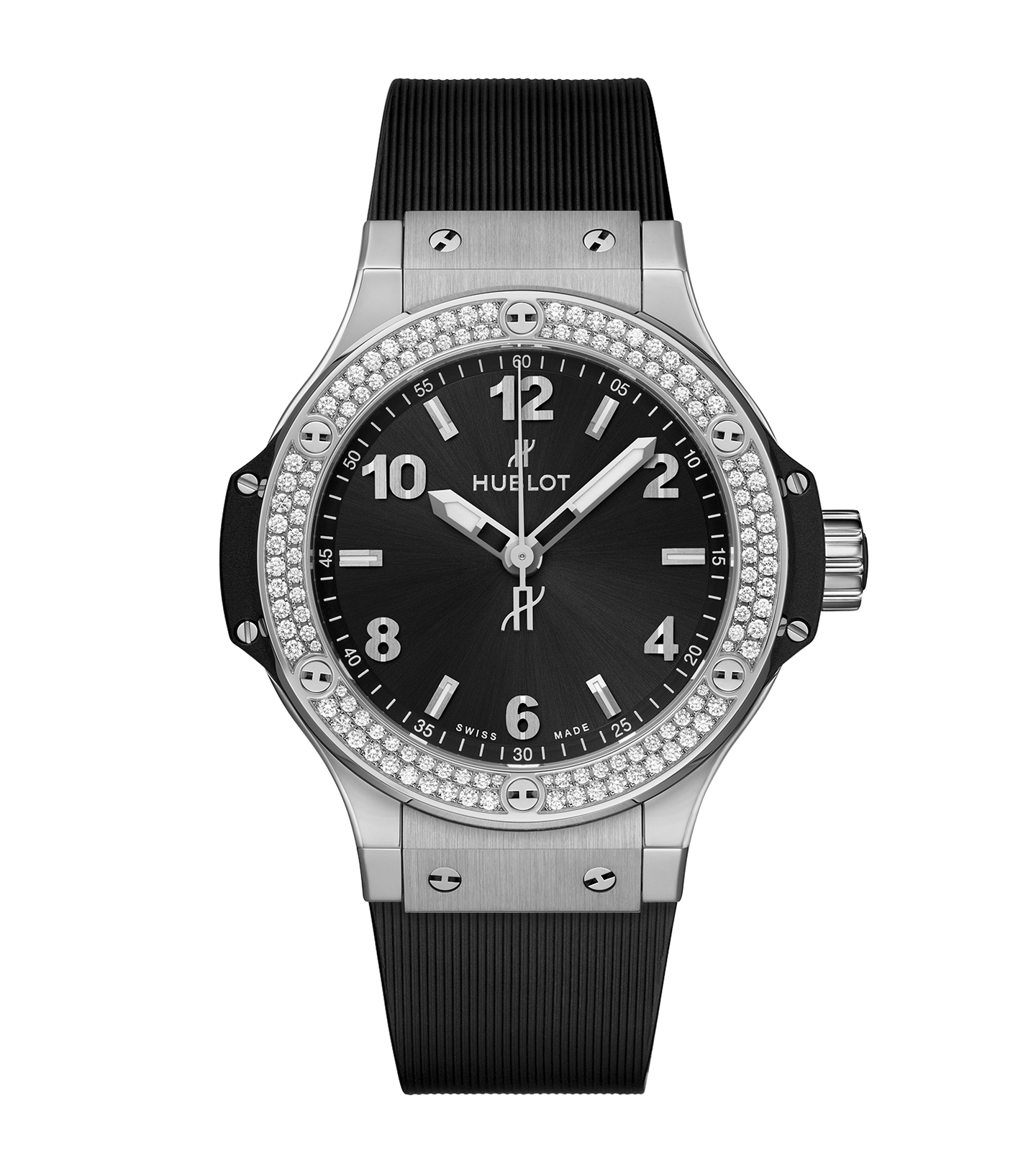 Hublot Big Bang Steel 38mm Watch with Black Dial and Diamonds