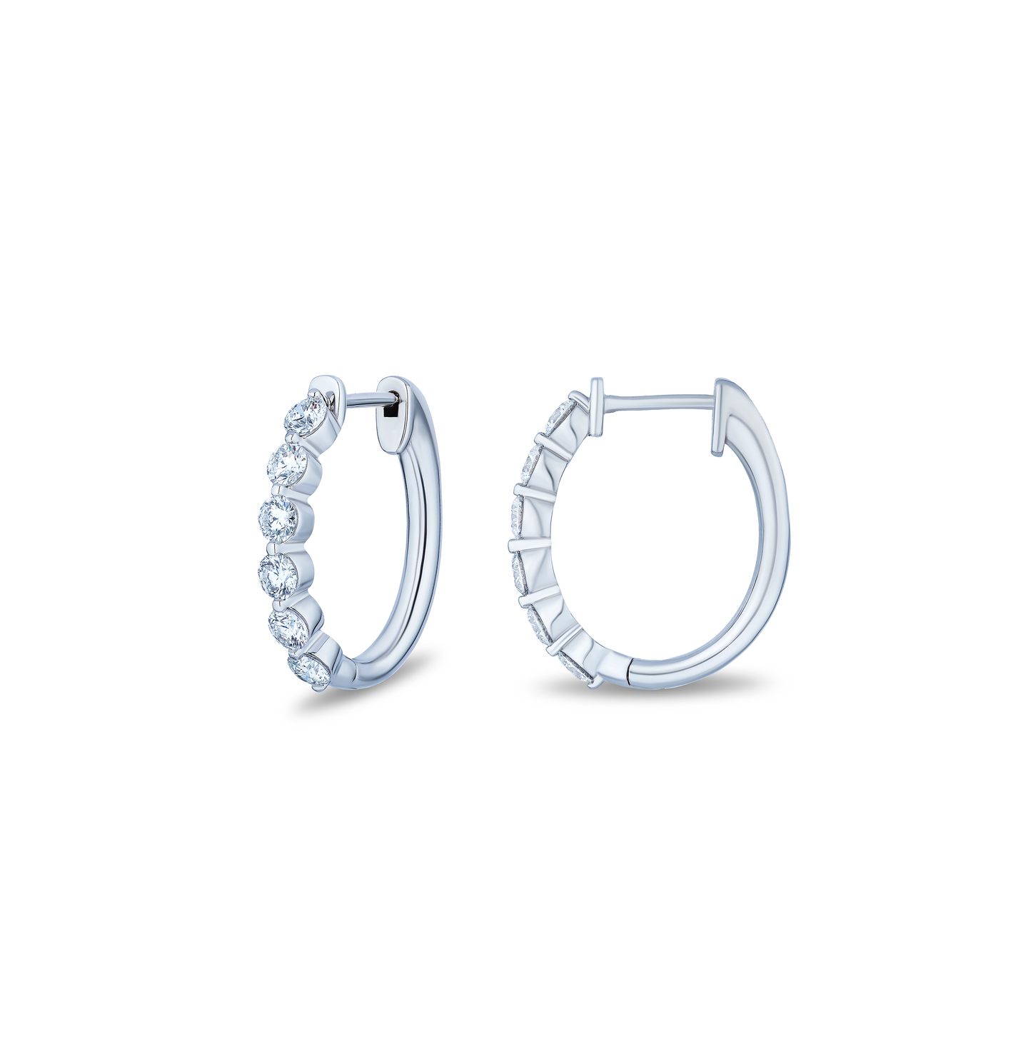 18K White Gold Round Diamond Huggie Earrings