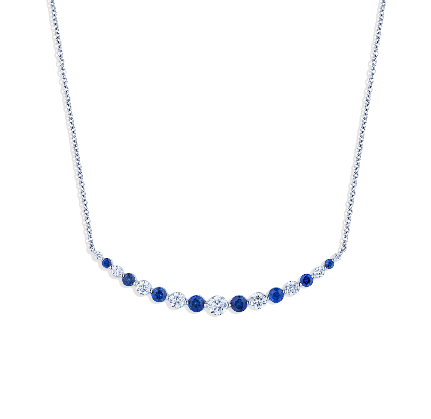 Sabel Collection Alternating Blue Sapphire and Diamond Smiley Bar Necklace