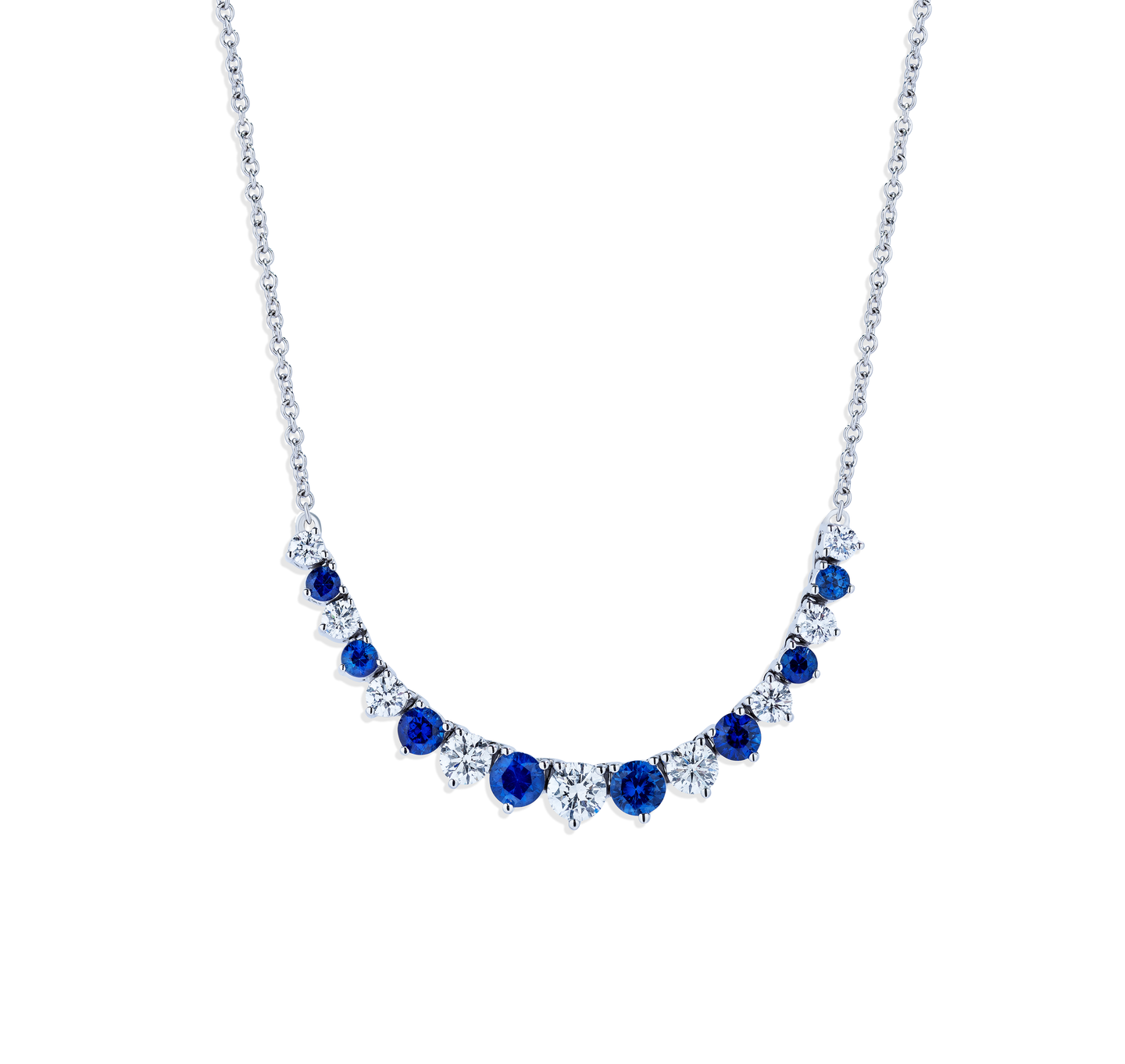 Sabel Collection White Gold Sapphire and Diamond Smiley Bar Necklace