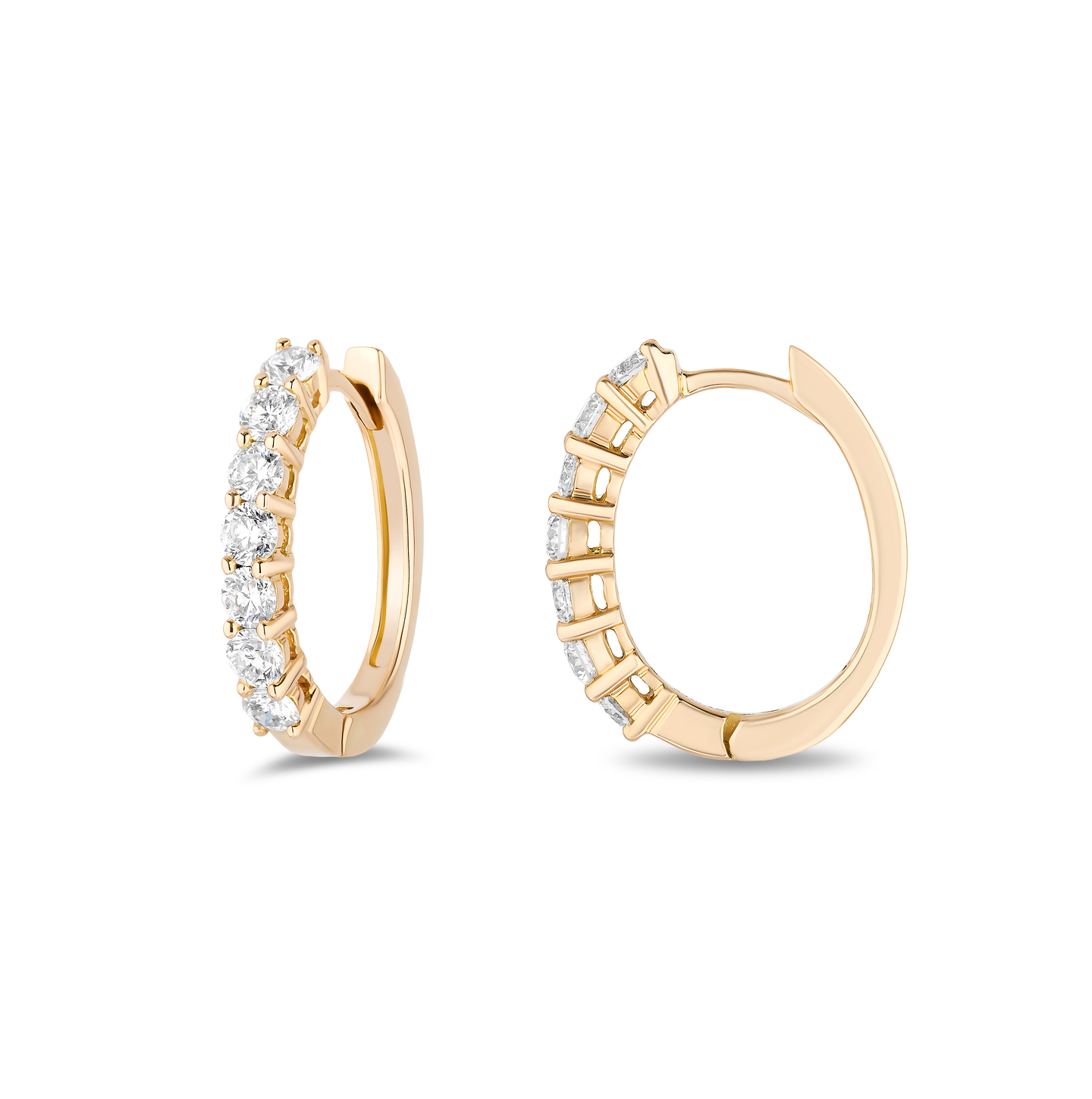 Sabel Collection Yellow Gold Round Diamond Oval Huggie Hoop Earrings