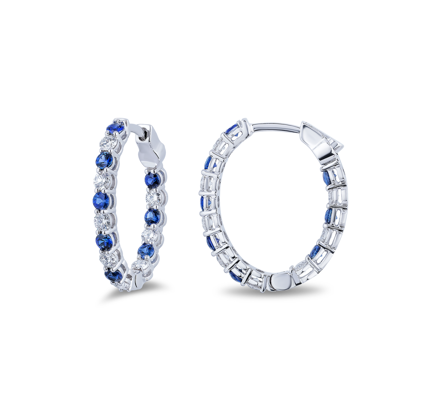 Sabel Collection Alternating Blue Sapphire and Diamond Inside Out Hoop Earrings