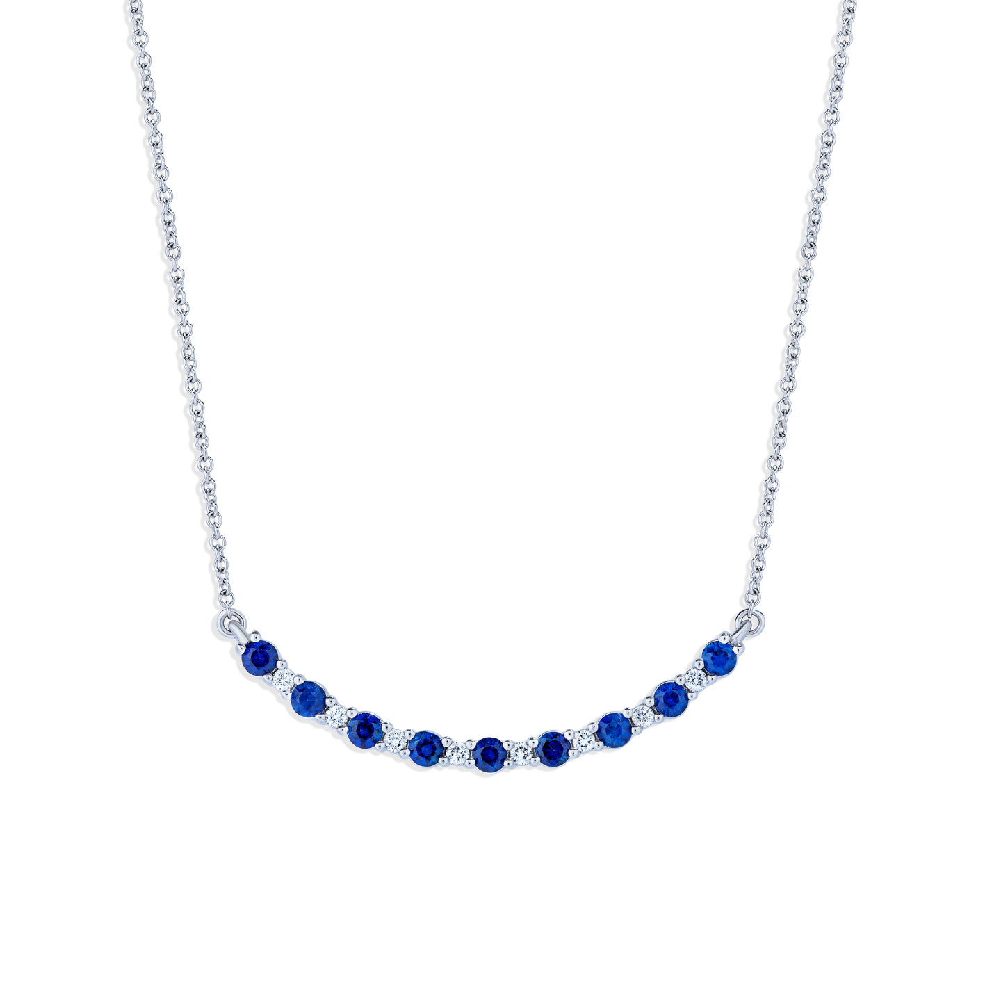 Sabel Collection 18K White Gold Sapphire and Diamond Smiley Bar Necklace