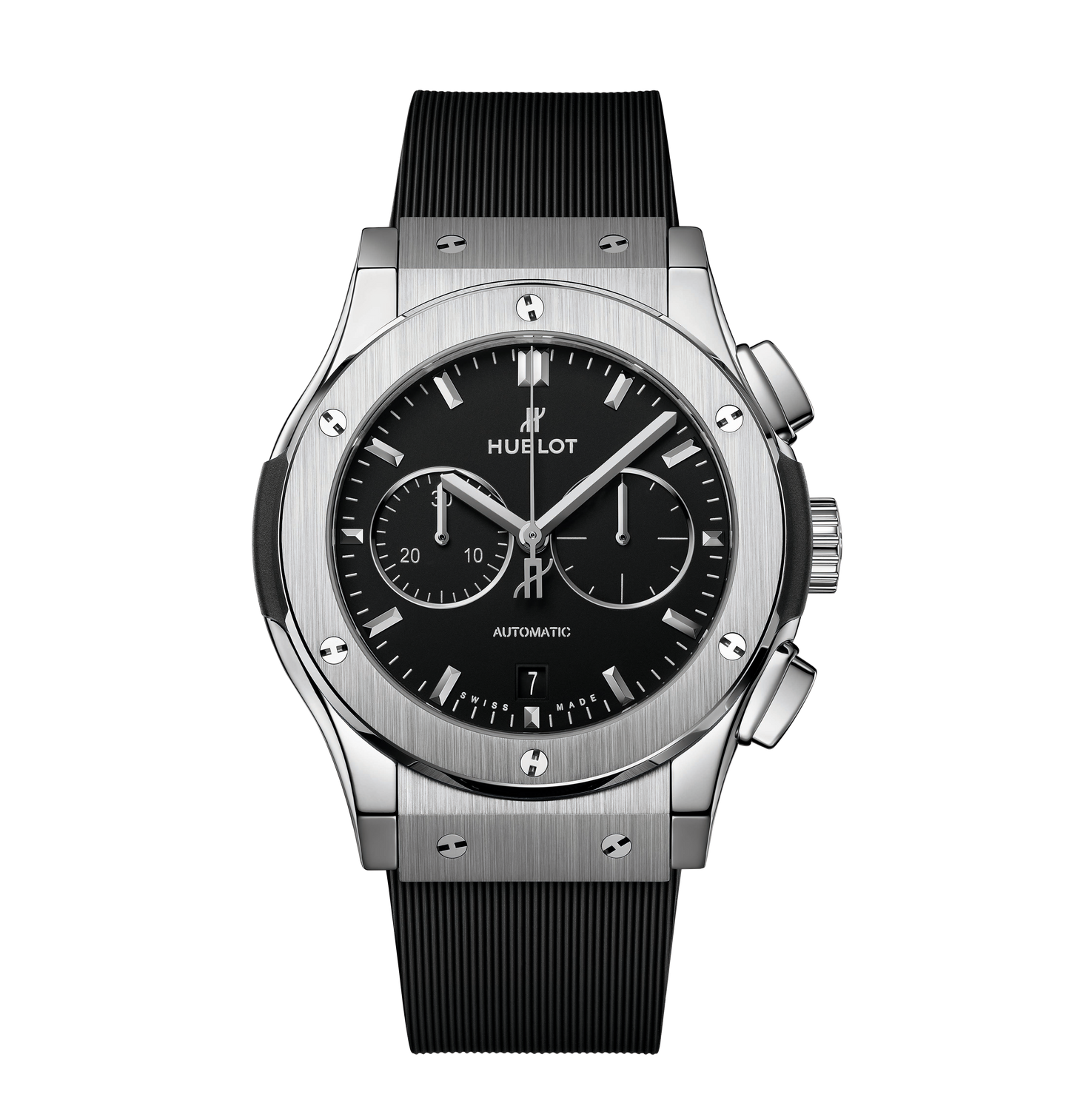 Hublot Classic Fusion Chronograph Titanium Watch with Rubber Strap and Matte Black Dial