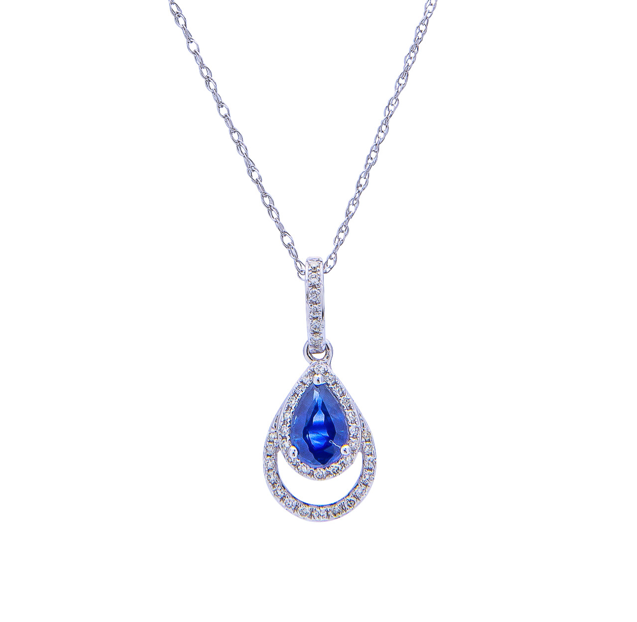Sabel Collection 14K White Gold Pear Sapphire and Diamond Pendant Necklace