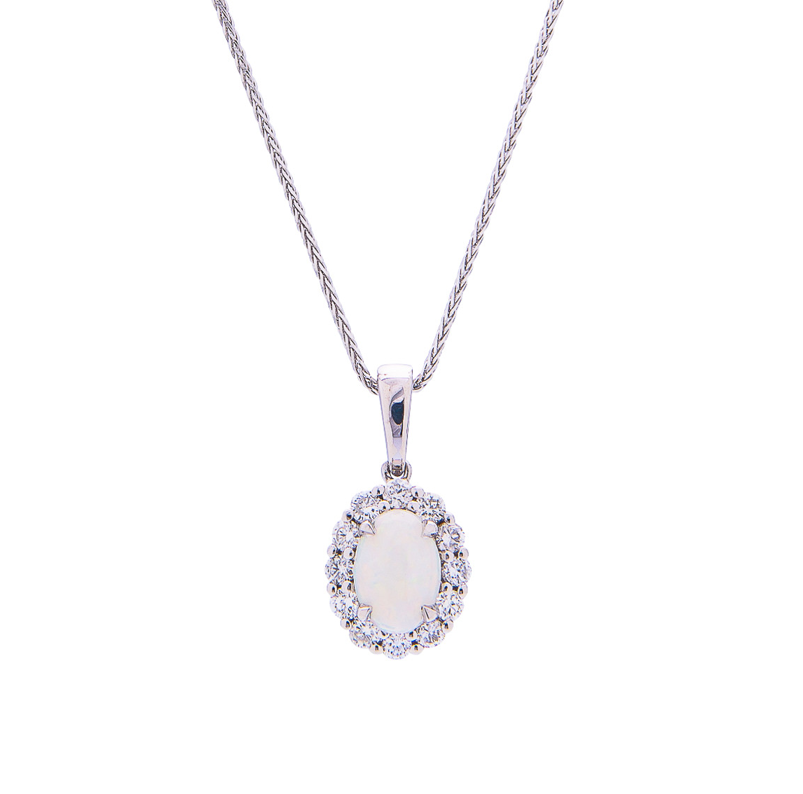 Sabel Collection 14K White Gold Oval Opal and Diamond Halo Pendant
