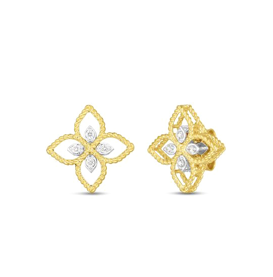 Roberto Coin Princess Flower 18K Yellow Gold Principessa Flower Cutout Earrings with Diamond Accents
