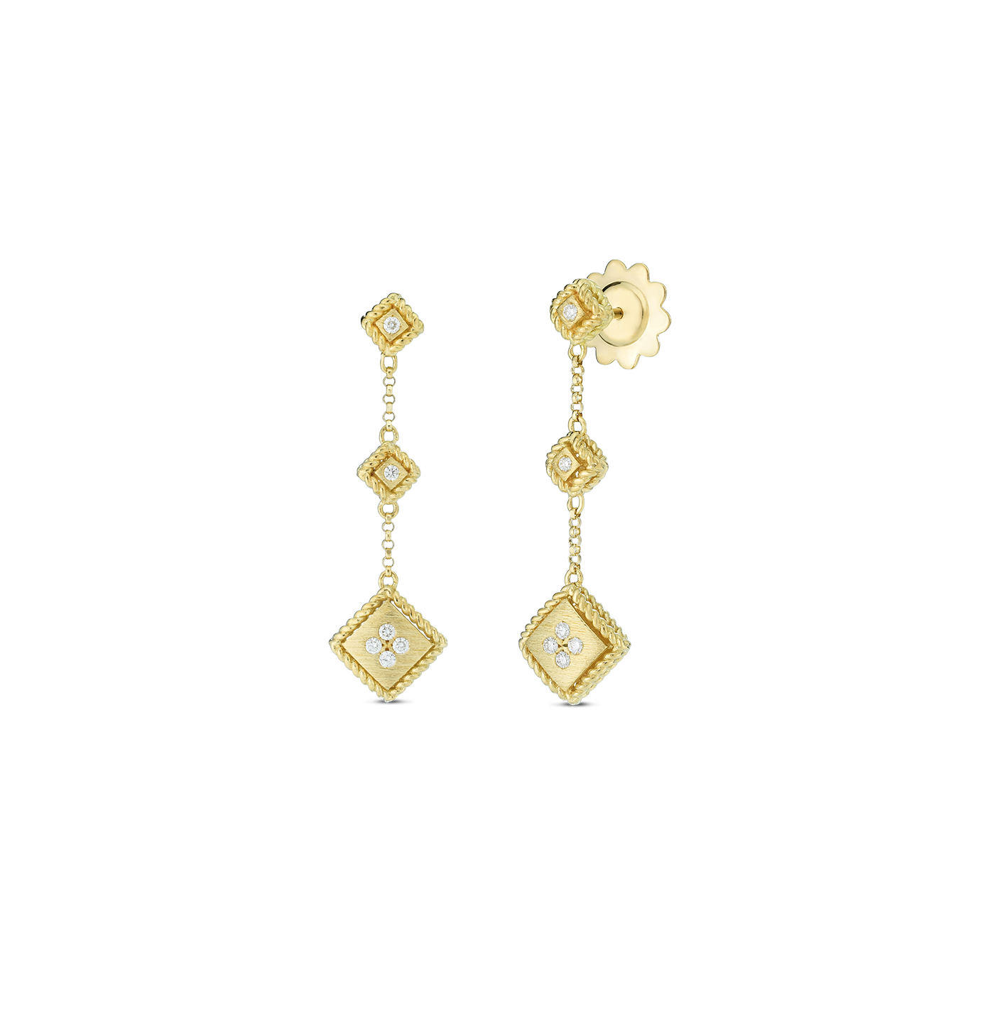 Roberto Coin Palazzo Ducale Yellow Gold Diamond Accent Satin Drop Earrings