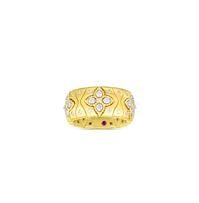 18K Yellow Gold Roberto Coin Royal Princess Flower Diamond Ring