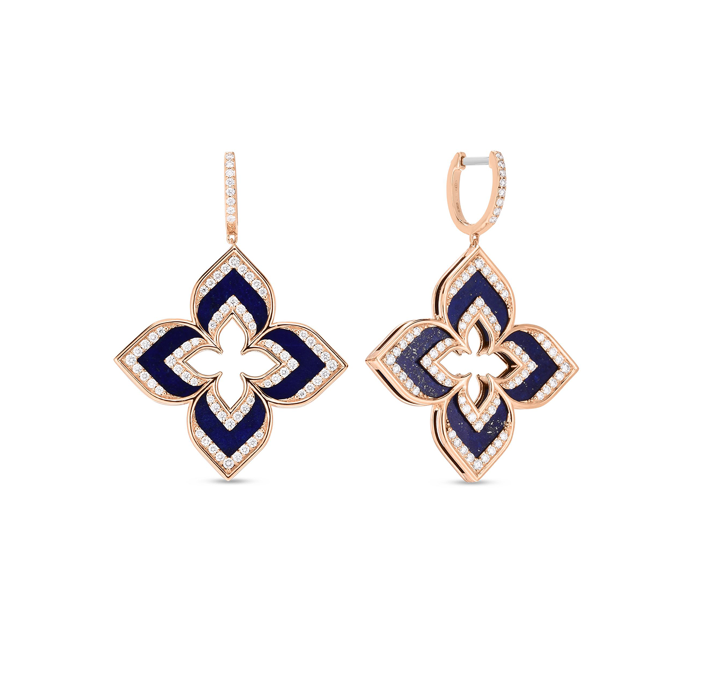 Roberto Coin Venetian Princess Rose Gold Lapis and Diamond Flower Earrings